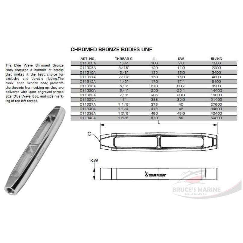 BLUEWAVE CHROMED BRONZE OPEN TURNBUCKLE BODIES (IMPERIAL UNF)