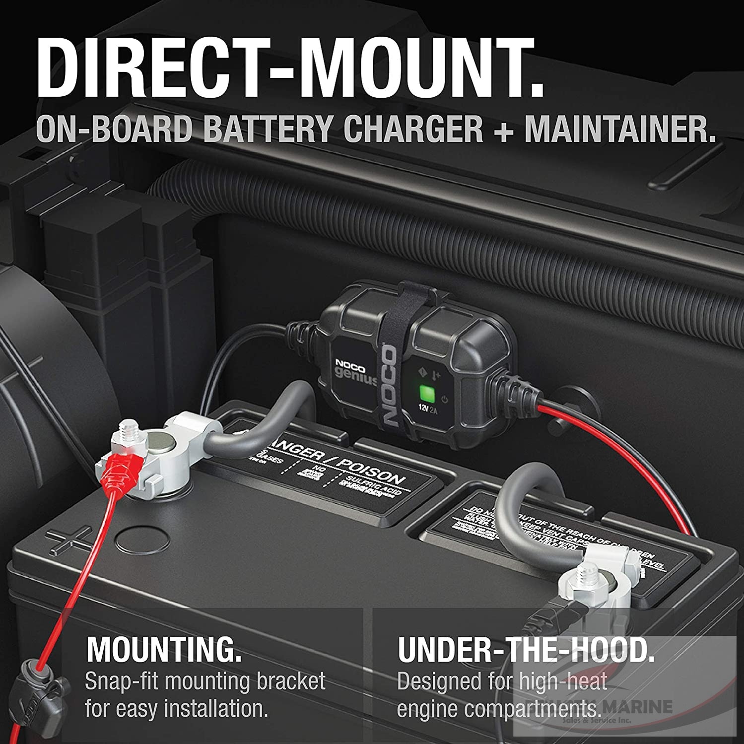 NOCO GENIUS2D, 2-AMP DIRECT-MOUNT ONBOARD CHARGER, 12V BATTERY CHARGER, BATTERY MAINTAINER, TRICKLE CHARGER, AND BATTERY DESULFATOR WITH TEMPERATURE COMPENSATION