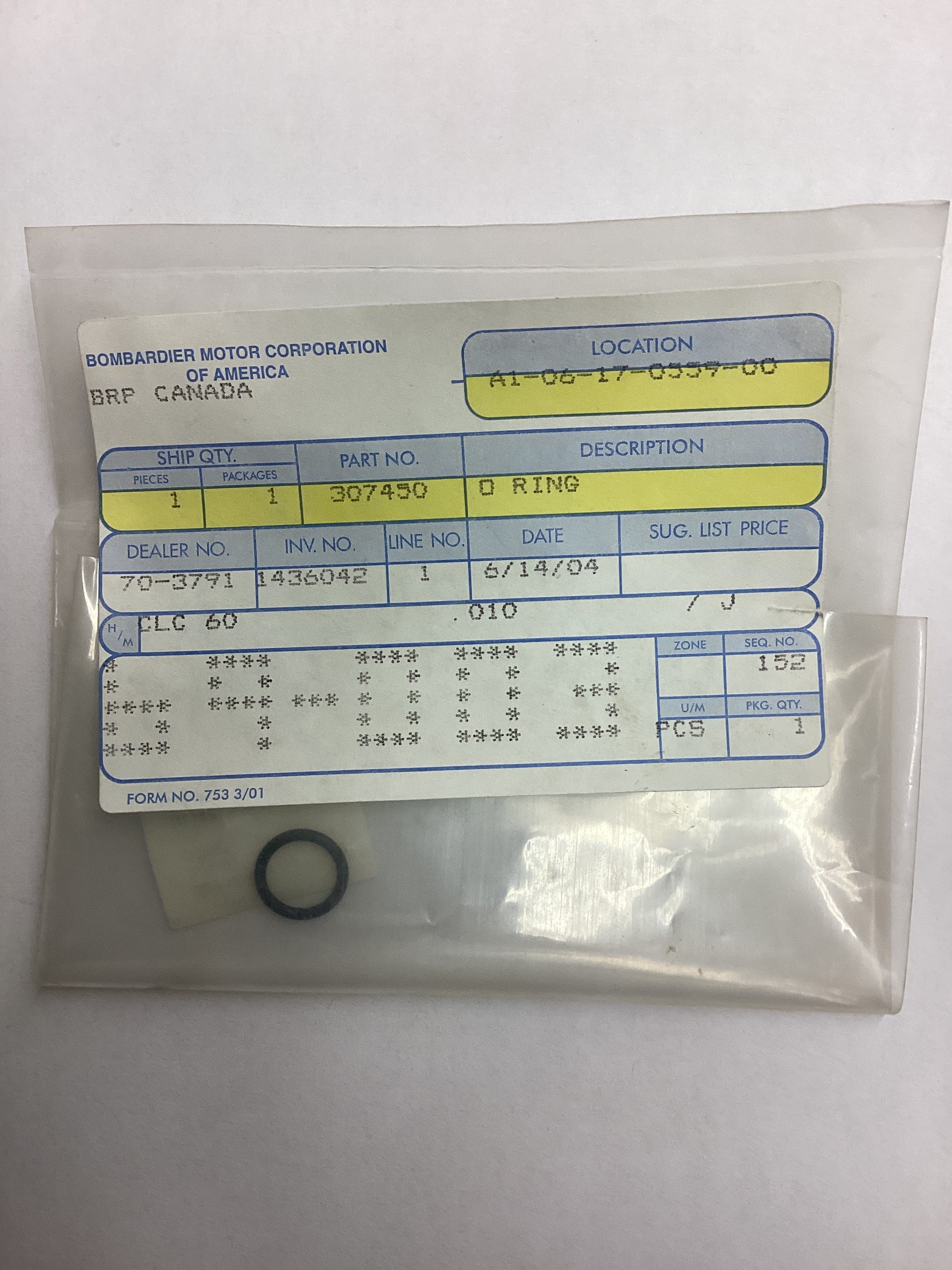 O-RING P/N 307450
